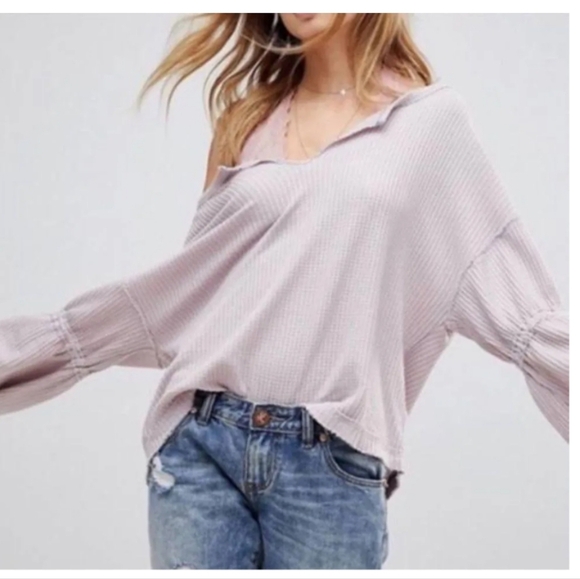 Free People Dahlia Waffle Knit Bell Sleeve Blouse size Small in Lilac 💜 Small - Picture 4 of 12